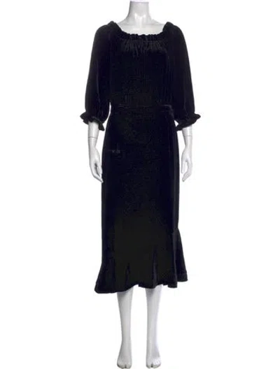 Pre-owned Saloni Off-the-shoulder Midi Length Dress In Black