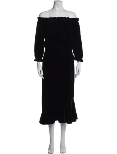 Pre-owned Saloni Off-the-shoulder Midi Length Dress In Black