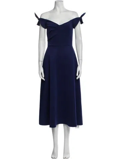 Pre-owned Saloni Off-the-shoulder Midi Length Dress In Blue