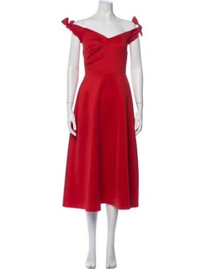 Pre-owned Saloni Off-the-shoulder Midi Length Dress In Red