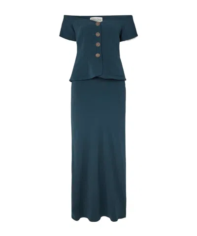 Saloni Clementine Off-the-shoulder Embellished Cady Midi Dress In Blue