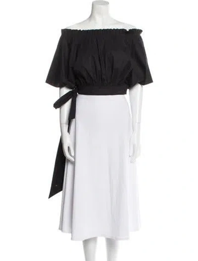 Pre-owned Saloni Off-the-shoulder Short Sleeve Crop Top In Black
