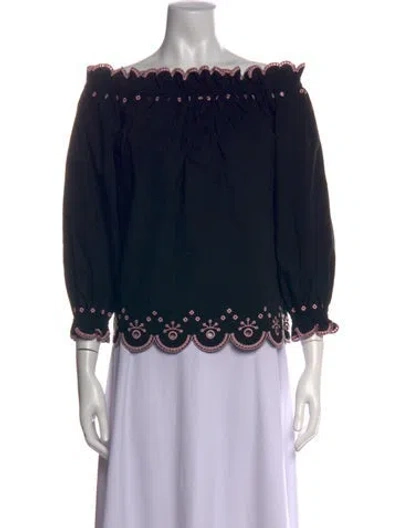 Pre-owned Saloni Off-the-shoulder Three-quarter Sleeve Top In Black