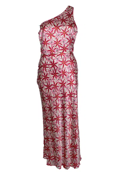 Saloni , One Shoulder Printed Silk Satin Midi Dress In Multi