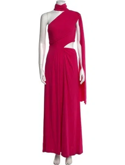Pre-owned Saloni One-shoulder Long Dress In Pink