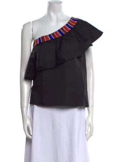 Pre-owned Saloni One-shoulder Short Sleeve Top In Black