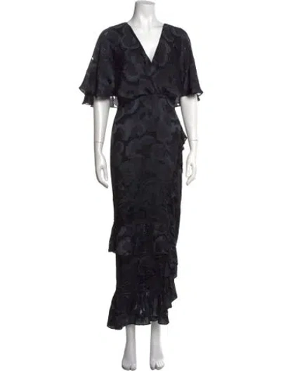 Pre-owned Saloni Paisley Print Long Dress In Black