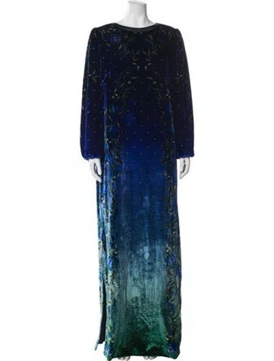 Pre-owned Saloni Paisley Print Long Dress In Blue