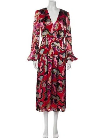 Pre-owned Saloni Paisley Print Long Dress In Red