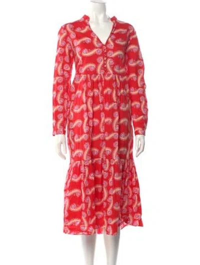 Pre-owned Saloni Paisley Print Long Dress In Red