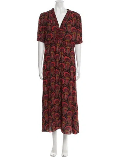 Pre-owned Saloni Paisley Print Long Dress W/ Tags In Red