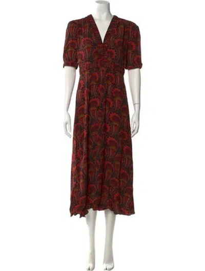 Pre-owned Saloni Paisley Print Midi Length Dress In Green