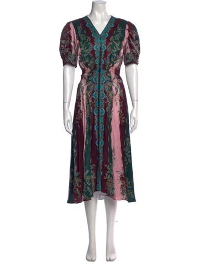 Pre-owned Saloni Paisley Print Midi Length Dress In Multi
