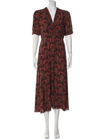 Pre-owned Saloni Paisley Print Midi Length Dress In Red