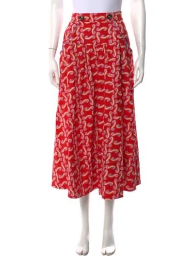 Pre-owned Saloni Paisley Print Midi Length Skirt In Red