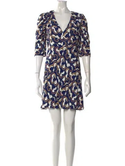 Pre-owned Saloni Paisley Print Mini Dress W/ Tags In Blue