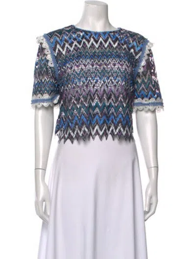 Pre-owned Saloni Patterned Crew Neck Top In Blue