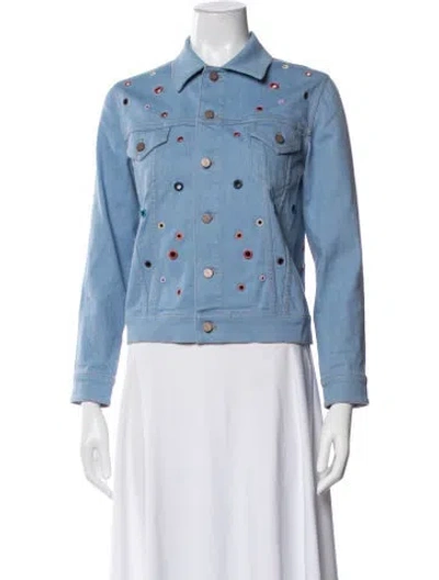 Pre-owned Saloni Patterned Denim Jacket In Blue