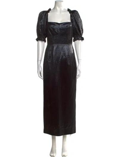 Pre-owned Saloni Patterned Long Dress In Blue/metallic