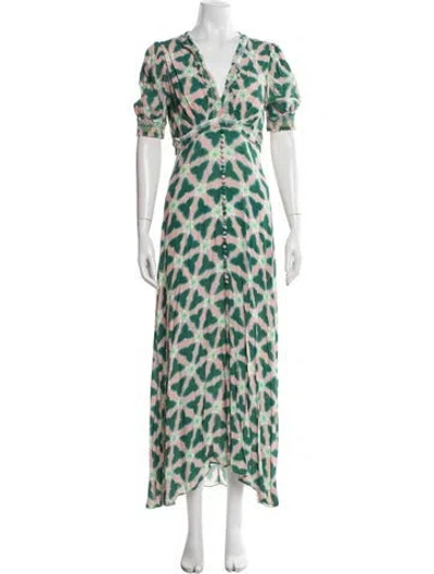Pre-owned Saloni Patterned Long Dress In Green/pink