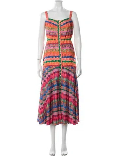 Pre-owned Saloni Patterned Long Dress In Pink