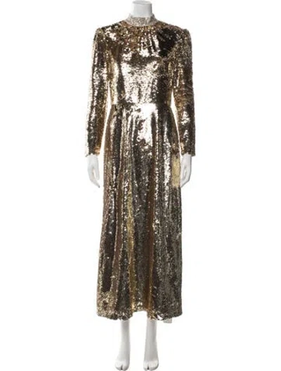 Pre-owned Saloni Patterned Long Dress W/ Tags In Gold