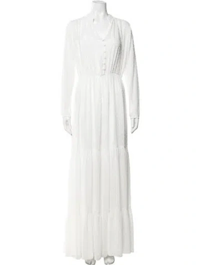 Pre-owned Saloni Patterned Long Dress In White