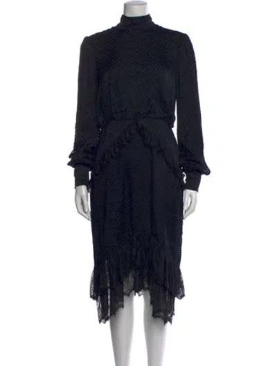 Pre-owned Saloni Patterned Midi Length Dress In Black