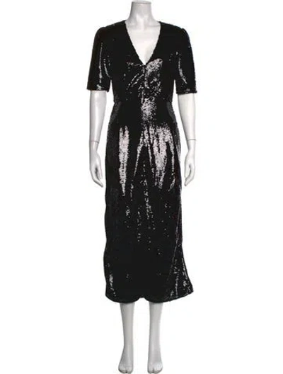 Pre-owned Saloni Patterned Midi Length Dress In Black