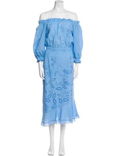 Pre-owned Saloni Patterned Midi Length Dress In Blue