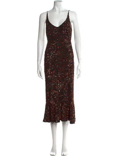 Pre-owned Saloni Patterned Midi Length Dress In Pink