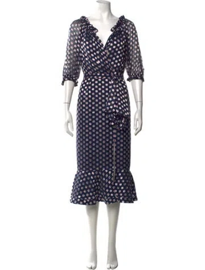 Pre-owned Saloni Patterned Midi Length Dress W/ Tags In Blue