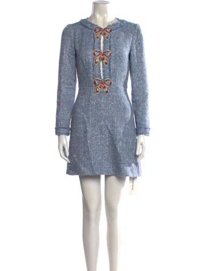 Pre-owned Saloni Patterned Mini Dress In Blue
