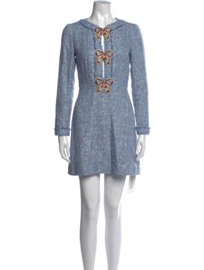 Pre-owned Saloni Patterned Mini Dress In Blue