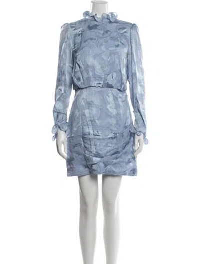 Pre-owned Saloni Patterned Mini Dress In Blue