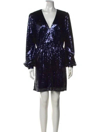 Pre-owned Saloni Patterned Mini Dress In Blue