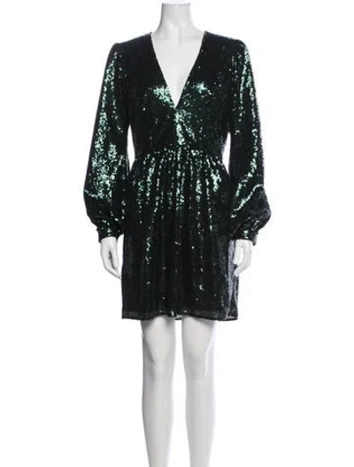 Pre-owned Saloni Patterned Mini Dress In Green