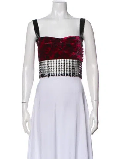 Pre-owned Saloni Patterned Square Neckline Crop Top In Gray