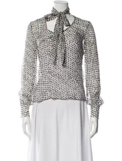 Pre-owned Saloni Patterned Tie Neck Blouse In Gray
