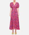 Saloni Lea Printed Long Dress In Pink