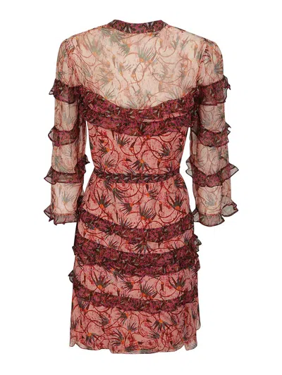 Saloni Tasha Tiered Ruffle Silk Button-front Mini Dress In Fuchsia