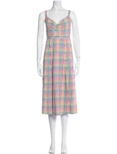 Pre-owned Saloni Plaid Print Midi Length Dress In Pink