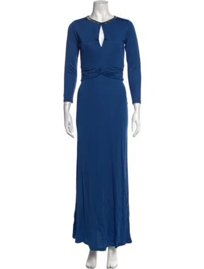 Pre-owned Saloni Plunge Neckline Long Dress In Blue