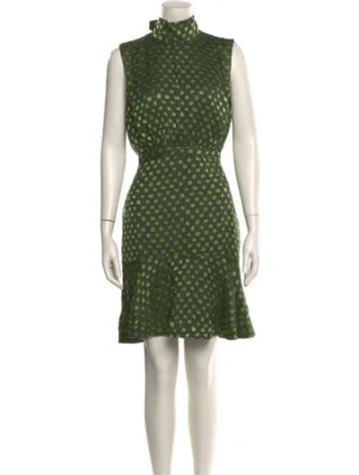 Pre-owned Saloni Polka Dot Print Knee-length Dress In Green