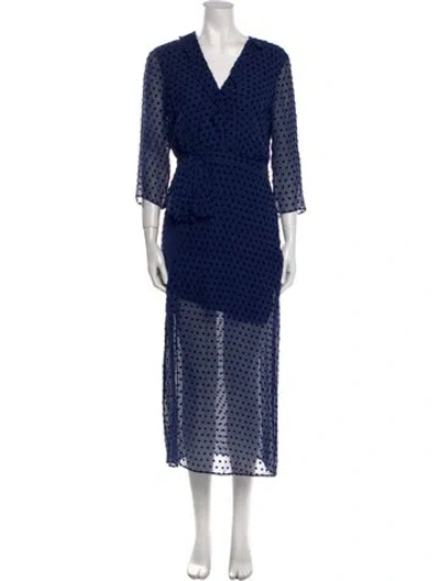 Pre-owned Saloni Polka Dot Print Long Dress In Blue