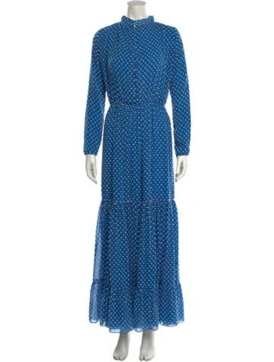 Pre-owned Saloni Polka Dot Print Long Dress In Blue