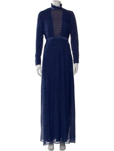 Pre-owned Saloni Polka Dot Print Long Dress In Blue
