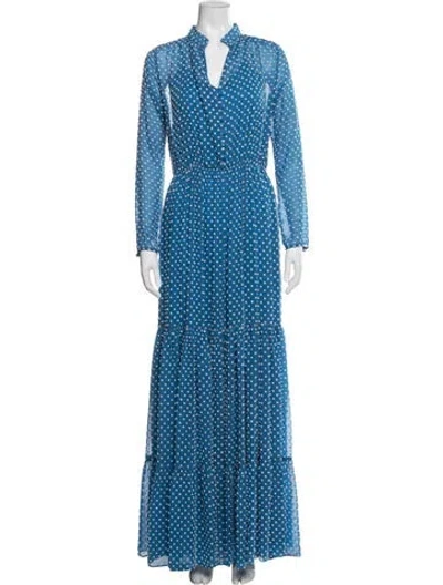 Pre-owned Saloni Polka Dot Print Long Dress In Blue