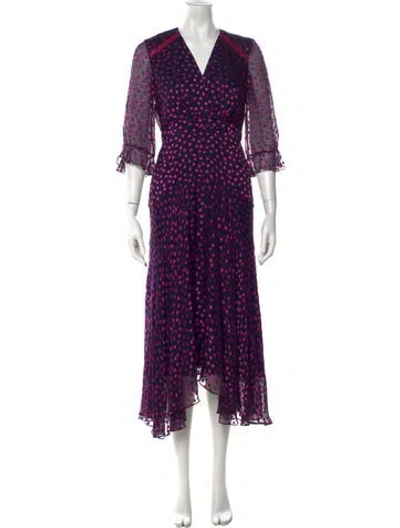 Pre-owned Saloni Polka Dot Print Long Dress In Blue/pink