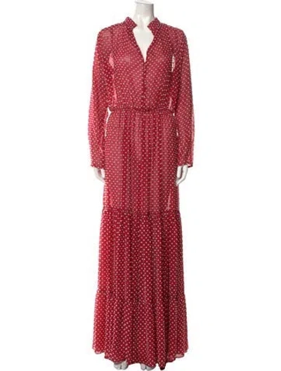 Pre-owned Saloni Polka Dot Print Long Dress In Red
